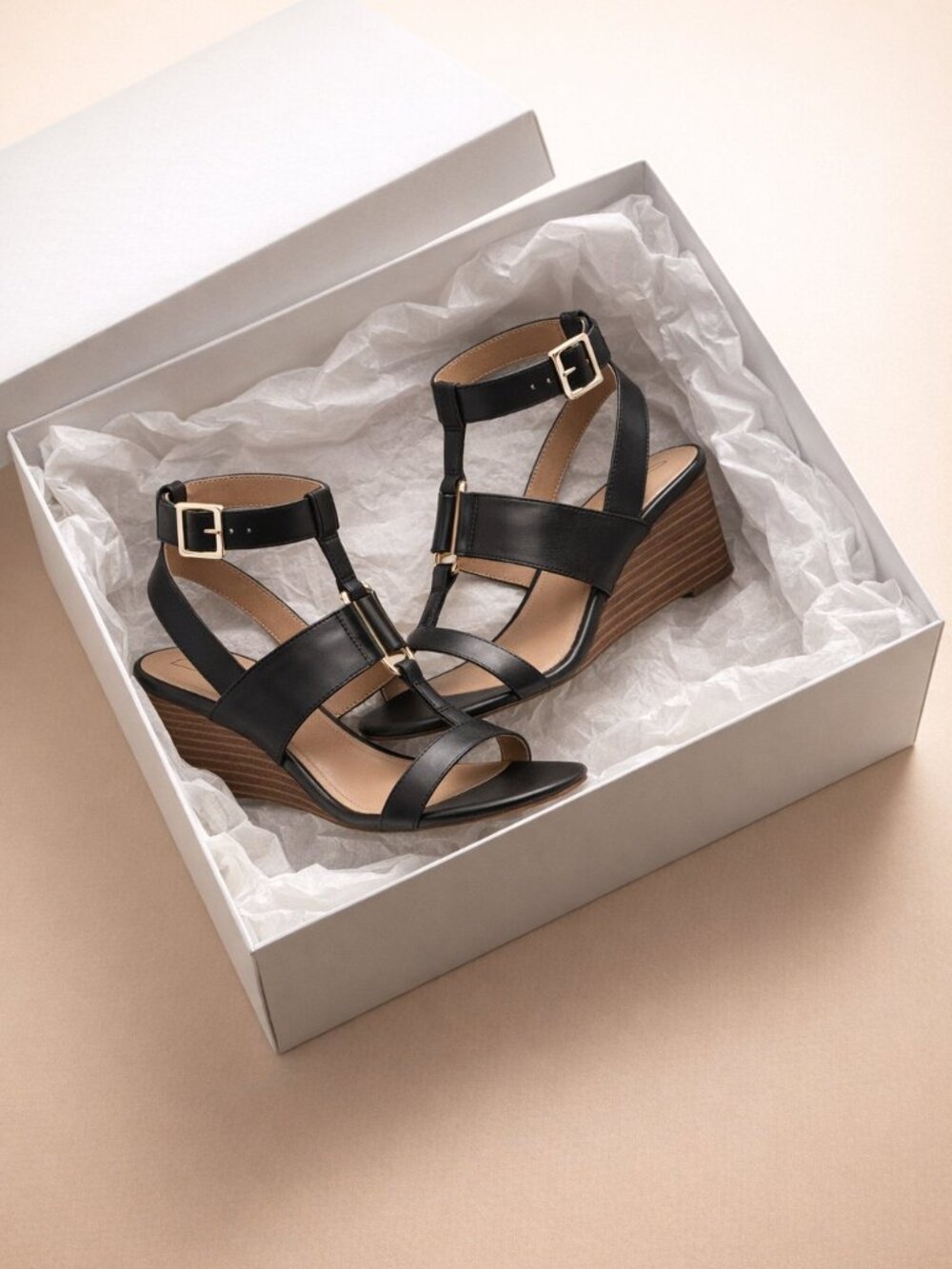Giani Bernini Strappy Wedge Christaa for Women, Black, Size 6.5M NEW - Picture 1 of 4